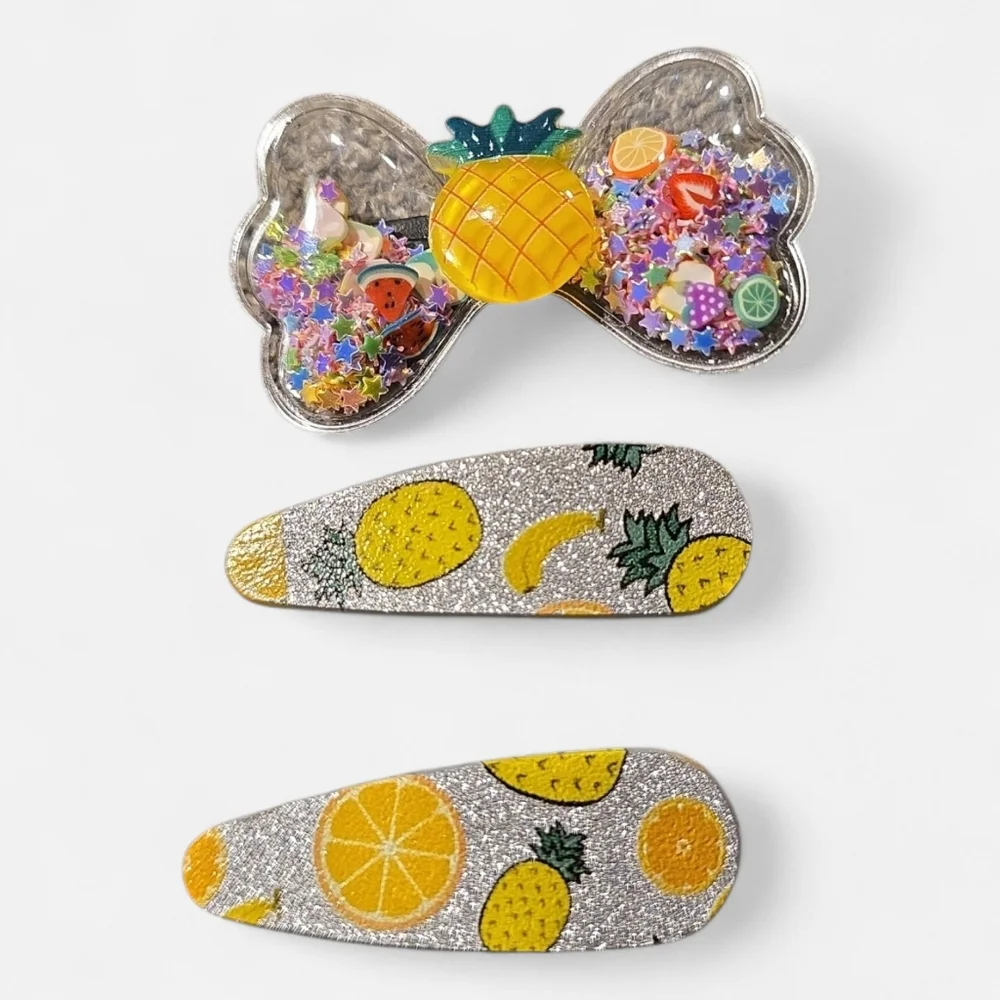 Mint Pineapple & Citrus Glitter Hair‎ Clip Set
